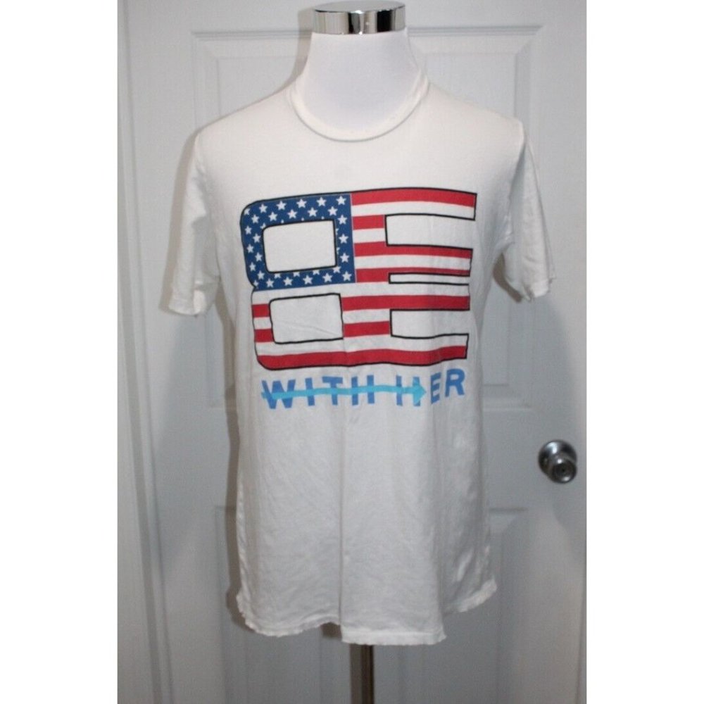 Baja East Bee with Her Crew Neck T Shirt Short Sleeve Distress White Size 2 (L)